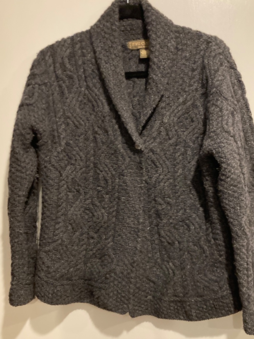 Inis Crafts 100% Merino Wool Shawl-Collar Cardigan. Hand knit in Ireland. / M